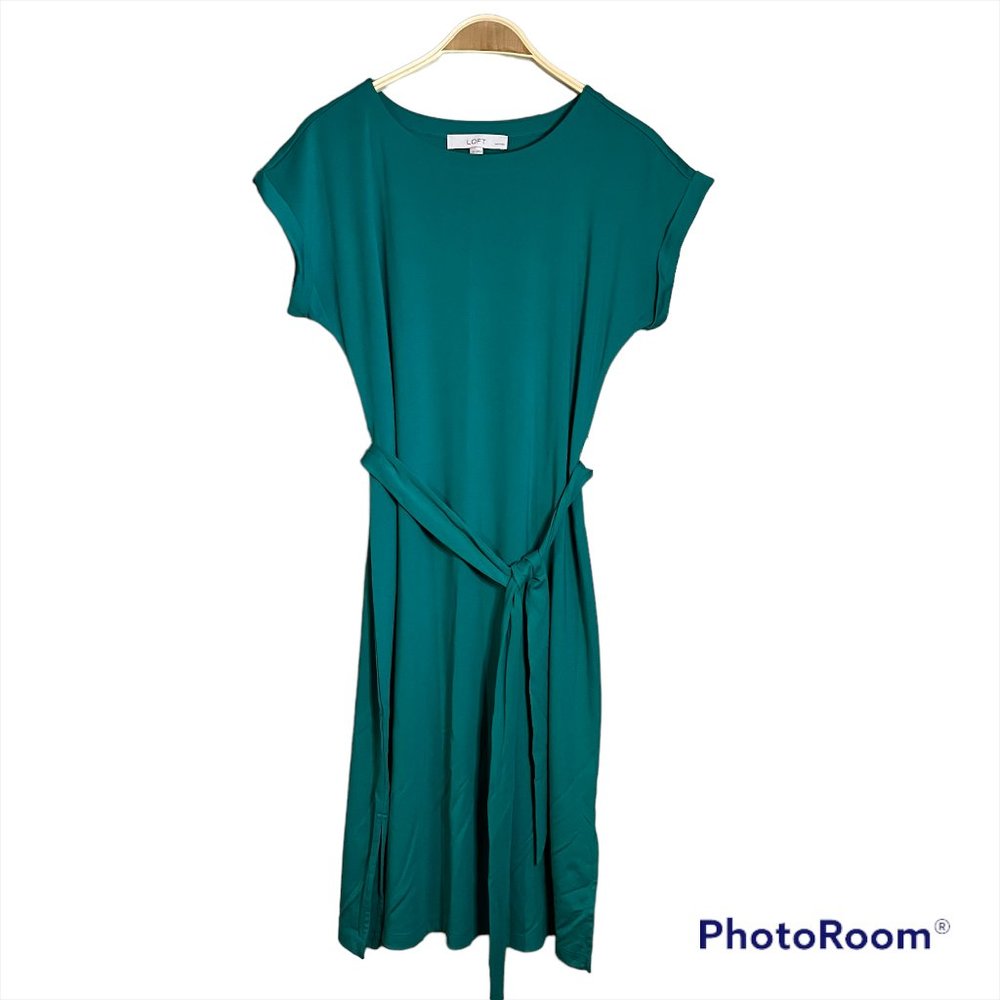 LOFT Teal Dolman Tie Waist Midi Dress Size SP